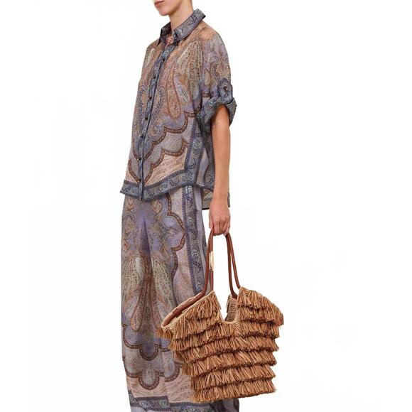 NEW ZIMMERMANN wanderlust short sleeve shirt in tapestry blue - Picture 3 of 4